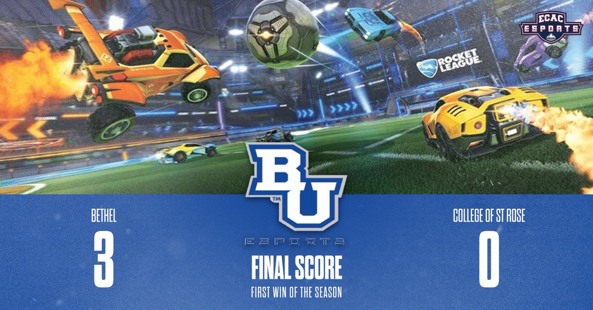 BUPilotsEsports's tweet photo. Let's Go!  Rocket League gets first win in Bethel Esports program history! #TrueBlueBU #eBlueCrew2020 @ecac_esports https://t.co/YhWMZvR61n