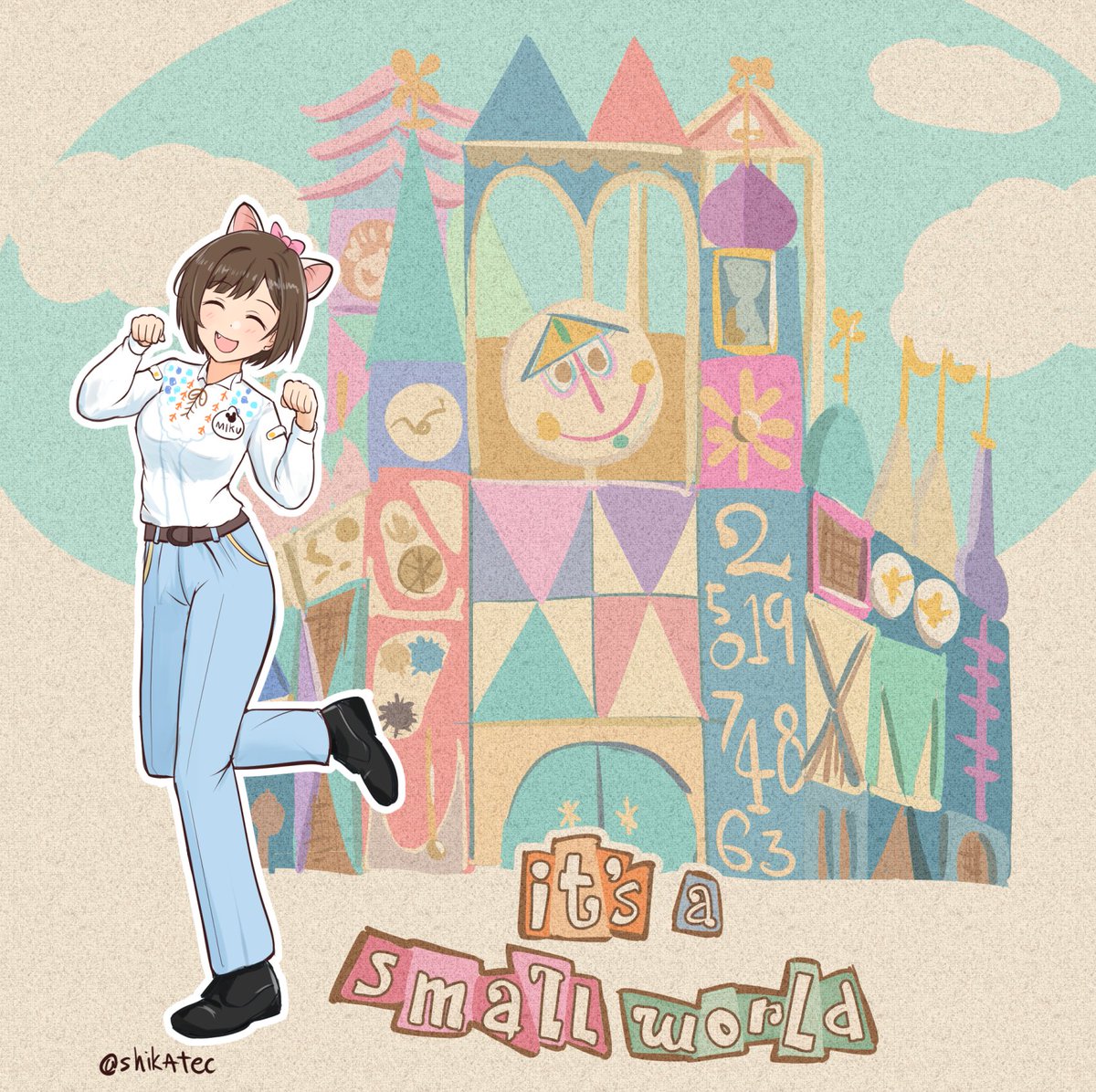 東京ディズニーリゾートのキャストさんコスをさせてみた 後ろのアトラクションやロ 鹿てっくのイラスト