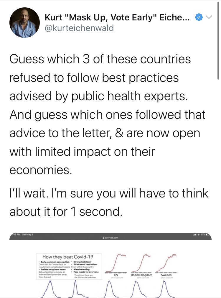 And no thread is done without a mention of  @kurteichenwald.From being upset about the US not following best practices from public health experts to a medical team “endangering public health with their lying and obfuscation.”What happened to ‘listen to the experts,’ Kurt?