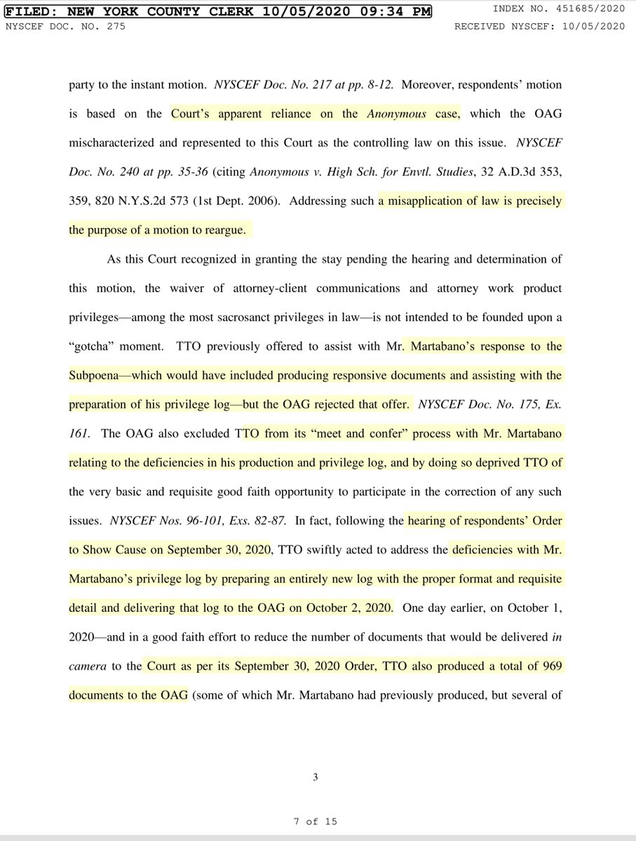 Speaking of which, earlier today this was filed by TTO, Eric Trump & Martabano, a former attorney of TTO, requesting a rehearingYES while live testimony is important but those of us know “it’s the papers” that are critical here. But meh whadda I know http://iapps.courts.state.ny.us/iscroll/SQLData.jsp