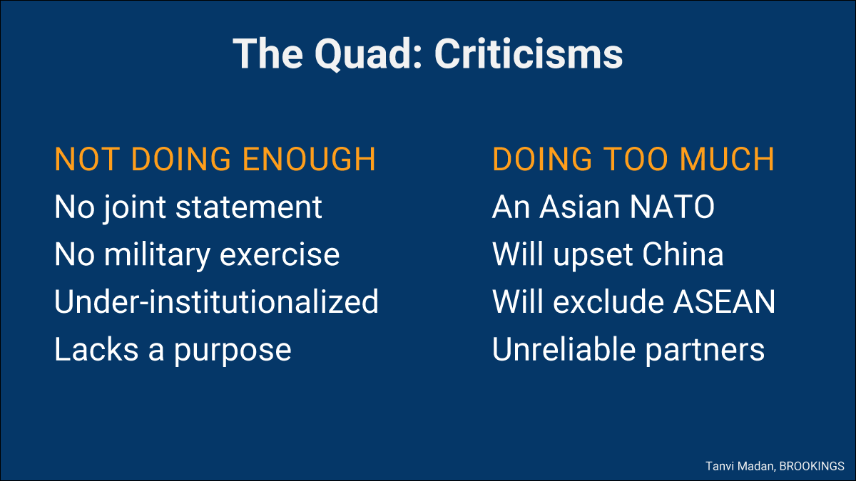 5/ Skeptics tend to fall into 2 categories: those who think the Quad is doing too much & those who think the Quad is not doing enough