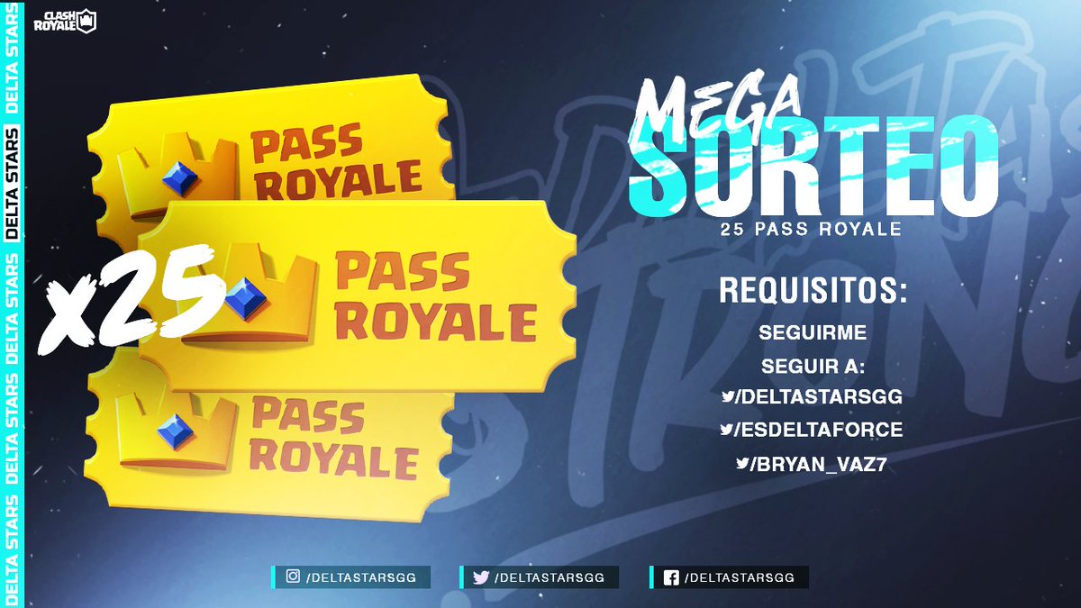 Bueno ya que 1 pase no es mucho y miré mucho apoyo, hoy les traigo algo mejor🎉🎉🎉🥳🥳

Dar 👍 y 🔄, comentar tu amigo manco y el pro.

YO
<a href="/DeltaStarsGG/">Delta Stars</a> 
<a href="/Bryan_vaz7/">Bryan Vazquez</a> 
<a href="/esdeltaforce/">RB19</a> 

El sorteo durará 7 días, solo un comentario por persona👀🥳