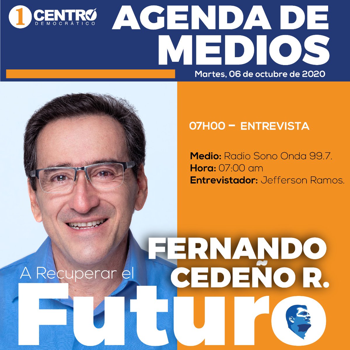 Fcedenor23's tweet photo. #Medios

Mañana estaré diálogando en #RadioSonoOnda sobre la persecución política a nuestros líderes, la inscripción de #ElBinomioDeLaEsperanza y todo el escenario político coyuntural por el que estamos atrevesando.

¡Te invito a escucharme! 👂📻 https://t.co/HJ4jSlAmP3
