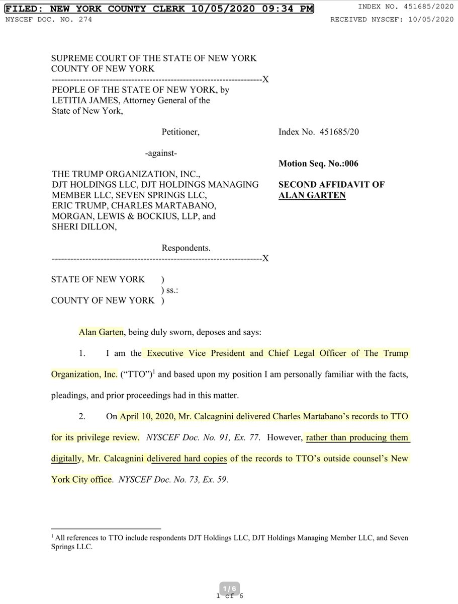 2nd AFFIDAVIT OF ALAN GARTENFTR this is textbook subterfugewhy do this in an overt cumbersome & draconian way?“...rather than producing them digitally, Mr. Calcagnini delivered hard copies of the records to TTO’s outside counsel’s New York City office“ http://iapps.courts.state.ny.us/iscroll/SQLData.jsp