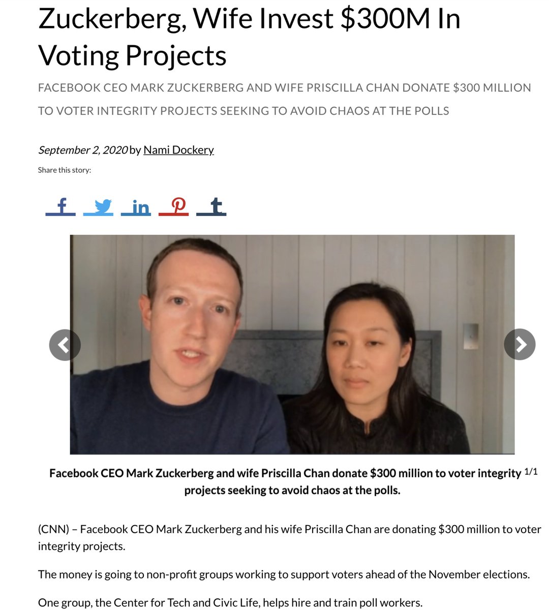 Who's FUNDING  @HelloCTCL? $250 million from  @ChanZuckerberg, for starters, to "hire and train poll workers." /7