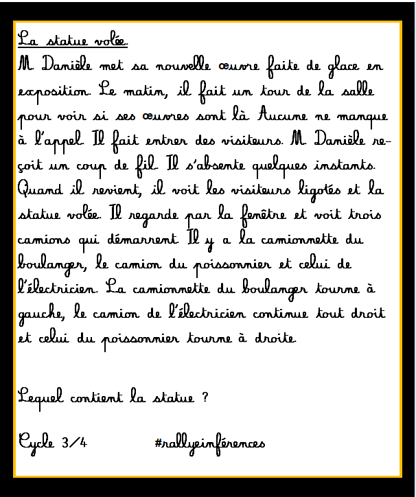 Bonjour à tous, joyeux détectives. Voici les énigmes de ce mardi 6 octobre 2020.
N'oubliez pas la balise #rallyeinférences et le compte <a href="/defiinferences/">Défiinférences</a>
 dans votre retour de tweet.
A vos loupes!