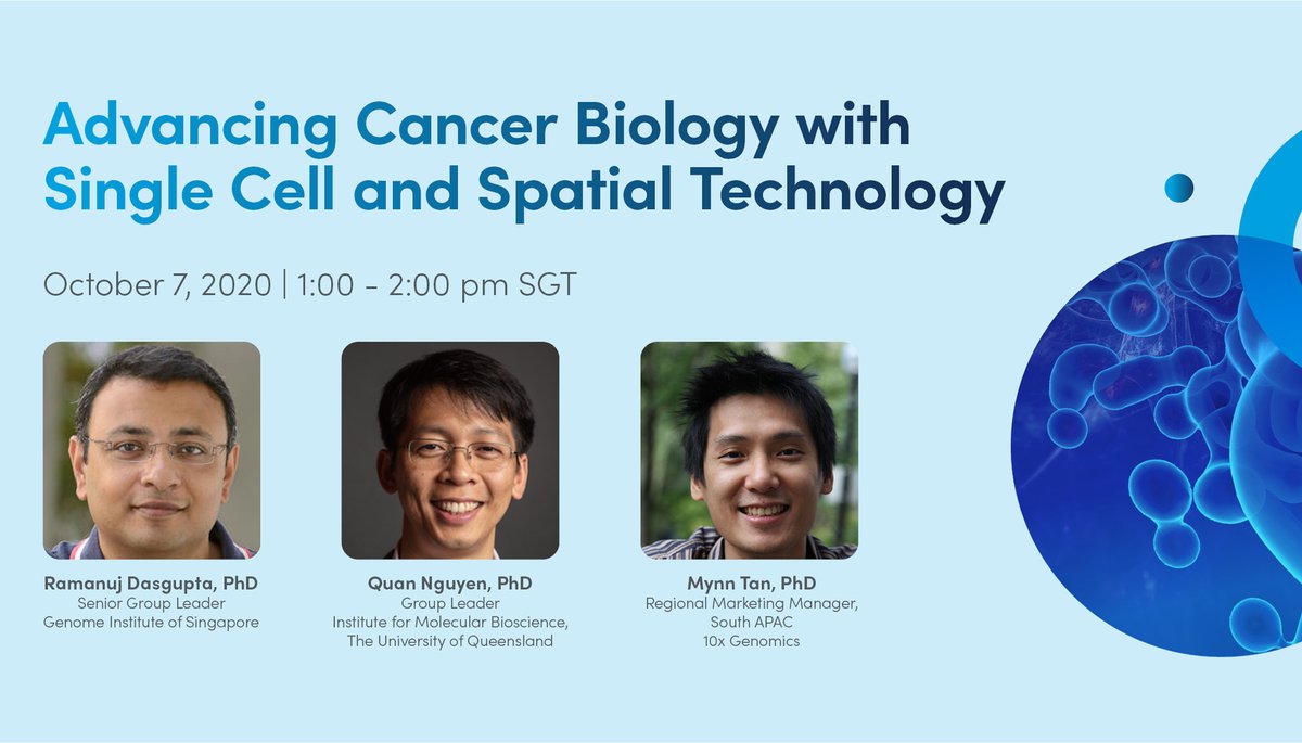 10x Genomics (@10xgenomics) on Twitter photo Live APAC-friendly cancer webinar tomorrow: Join @rdasgupt of <a href="/astar_gis/">A*STAR Genome Institute of Singapore (A*STAR GIS)</a> & <a href="/Quan_Nguyen_UQ/">Quan_Nguyen</a> of <a href="/IMBatUQ/">Institute for Molecular Bioscience</a> to learn about recent #singlecell transcriptomic studies on TME in HCC, & how to identify & validate biological insights with #spatial data. Register: bit.ly/35O1C9O Live APAC-friendly cancer webinar tomorrow: Join @rdasgupt of <a href="/astar_gis/">A*STAR Genome Institute of Singapore (A*STAR GIS)</a> & <a href="/Quan_Nguyen_UQ/">Quan_Nguyen</a> of <a href="/IMBatUQ/">Institute for Molecular Bioscience</a> to learn about recent #singlecell transcriptomic studies on TME in HCC, & how to identify & validate biological insights with #spatial data. Register: bit.ly/35O1C9O