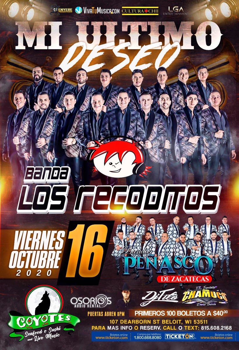 🟧Raza nos vemos este 16 de octubre en Beloit, Wisconsin para pegarnos una buena fiesta y disfrutar de todos nuestros éxitos. Adquieran sus boletos en <a href="/Ticketon/">Ticketón</a> 👉 bit.ly/RECODITOS16OCT
