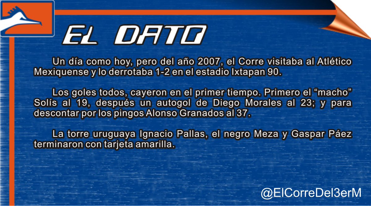 ElCorreDel3erM's tweet photo. Fué un 6 de Octubre del #Apertura2007 en la jornada 10 cuando los dirigidos por @Potropegaso21 y #DelOlmo doblegaron a los del centro del país. Ese torneo se recuerda por la dupla goleadora del Correcaminos: Pedro Solís @Elmachosolis13 y José Luis "Charrito" Mendoza.
#DaleCorre https://t.co/VxJBTg5jLs