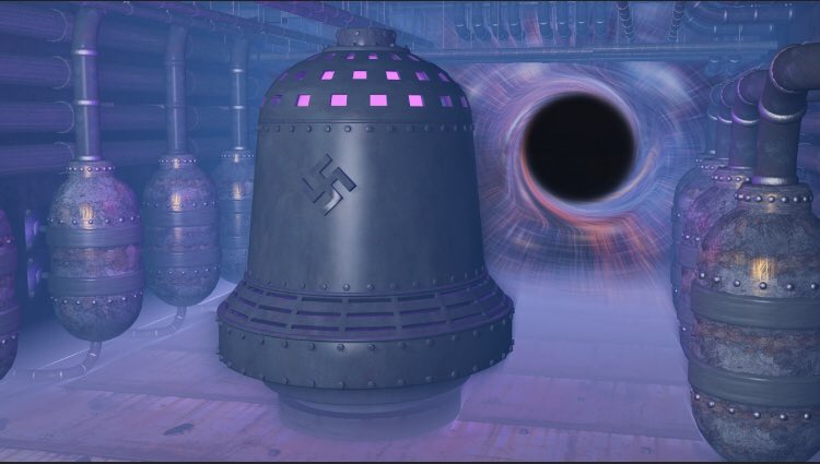 Data about the Bell is hard to come by, but what can be gathered is that it was constructed with two counter rotating drums of “red mercury” that when properly aligned created a vortex powerful enough to bend space time itself, allowing the bell to travel across space and time!