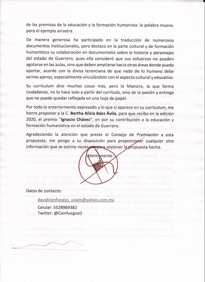 CienfuegosD's tweet photo. Propuse a @BerthaAliciaBe6 para recibir el Premio Ignacio Chávez, por su destacada labor educativa y de formación humanística. Pero también por su apoyo invaluable para traducir documentales de @MkT_Studi0  sobre personajes surianos que pronto se distribuirán en francés e inglés. https://t.co/agEUPGPTVa