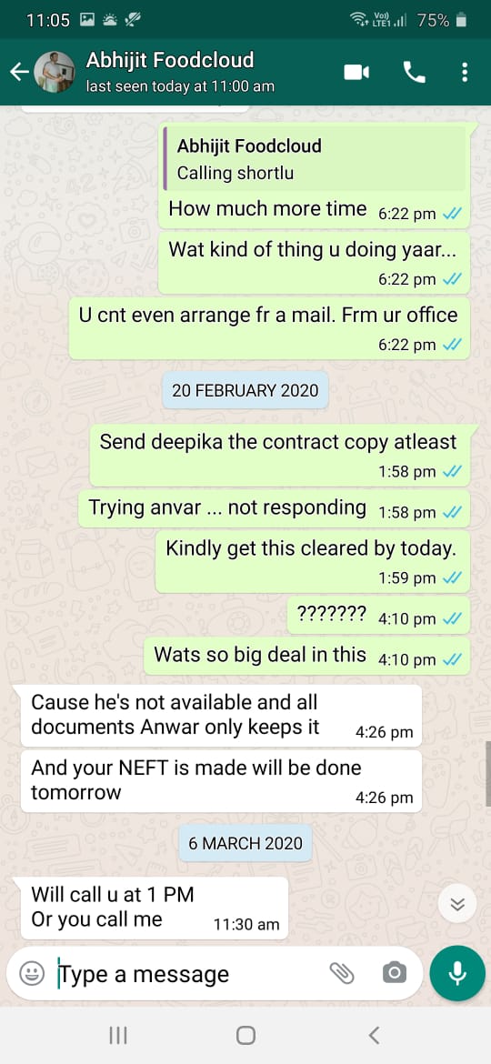csdeepikadutt's tweet photo. @SanjhiR @FoodCloudIndia @arjunk26 @VedantKanoi We have emailed, messaged, called you and ur team many times for last one year. Yet no response. Attaching screen shots of email and watsapp. https://t.co/48zdtnTIRM