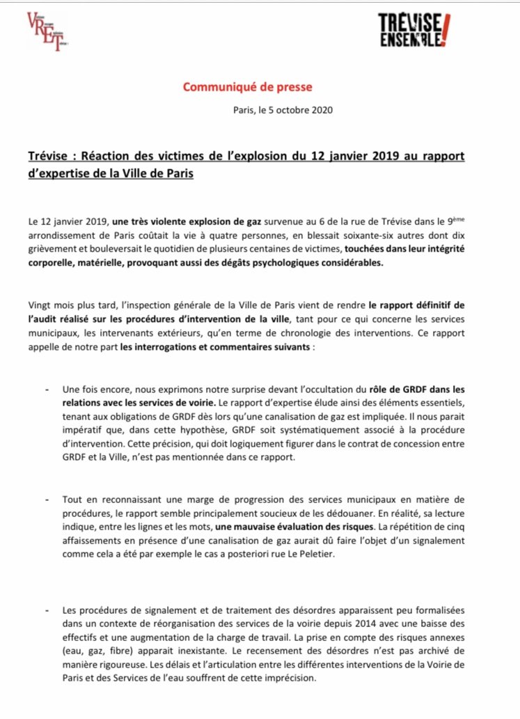 #ruedetrevise #treviseensemble #VRET #villedeparis #voiriedeparis comment se dédouaner du sinistre le plus important intervenu à #paris depuis 40 ans. Eviter de reconnaître la souffrance des victimes d'un drame "qui aurait pu être évité#.