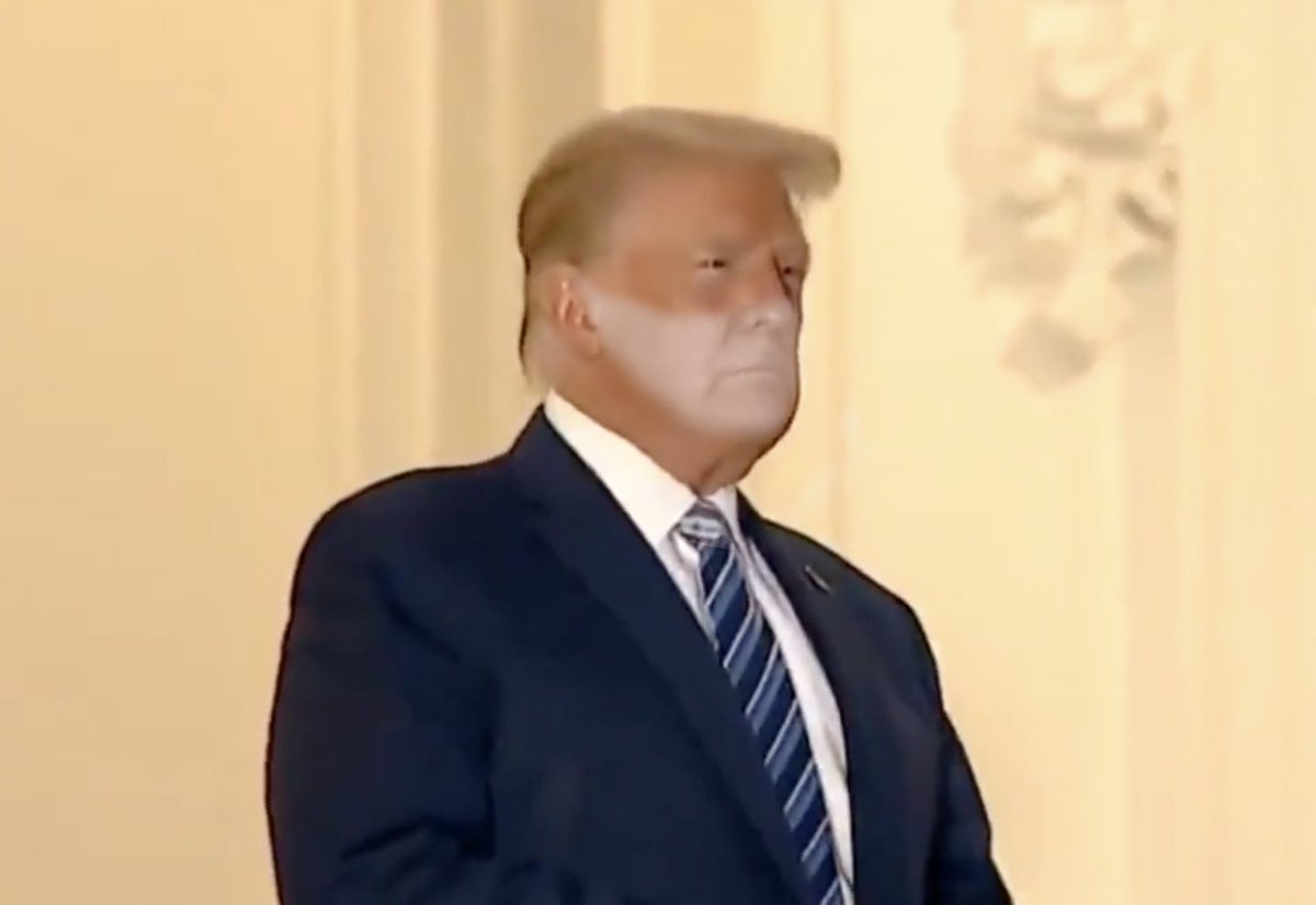 haveigotnews's tweet photo. Live scenes as Donald Trump triumphantly removes his mask: https://t.co/lzgNTOhKgU