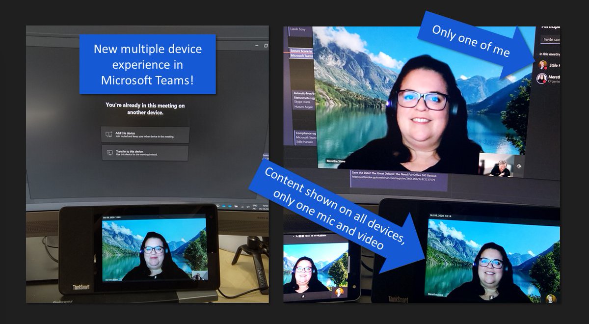 StaleHansen's tweet photo. New multiple device join experience now available in #MicrosoftTeams!
You see the content you are sharing on the other screens. choose which mic and video you want to use.
Thanks to @MeretheStave for the help with testing and validating👍 #SurfaceDuo #TeamsDisplay https://t.co/gyAeJCR2pV