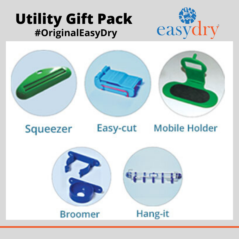 EasyDrySystems's tweet photo. Utility Gift Pack - Squeezer, Easy Cut (Adhesive Tape Cutter), Mobile Holder ( Foldable), Broomer (Broom Stand) &amp; Hang-It 

Buy from our e-store at https://t.co/Ip5gquIkiR or call/WhatsApp us now on 8888505404   

#OriginalEasyDry #OriginalEasyDryUtilityGiftPack https://t.co/jOjrruY27K