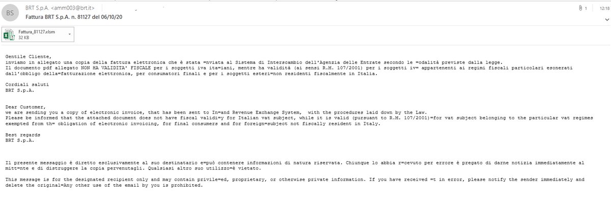 Jameswt Ursnif Gozi Isfb Italy Fattura Brt S P A N Xxxxx Del 06 10 Xlsm T Co Td6e3lhu5w Dll S Notificaritardipagamentof24 Com Ie Ipban Geoita T Co Hynmtr0b1g 44 9 160 Gr64 Rar Gr32 Ar C2 Santaliny Net