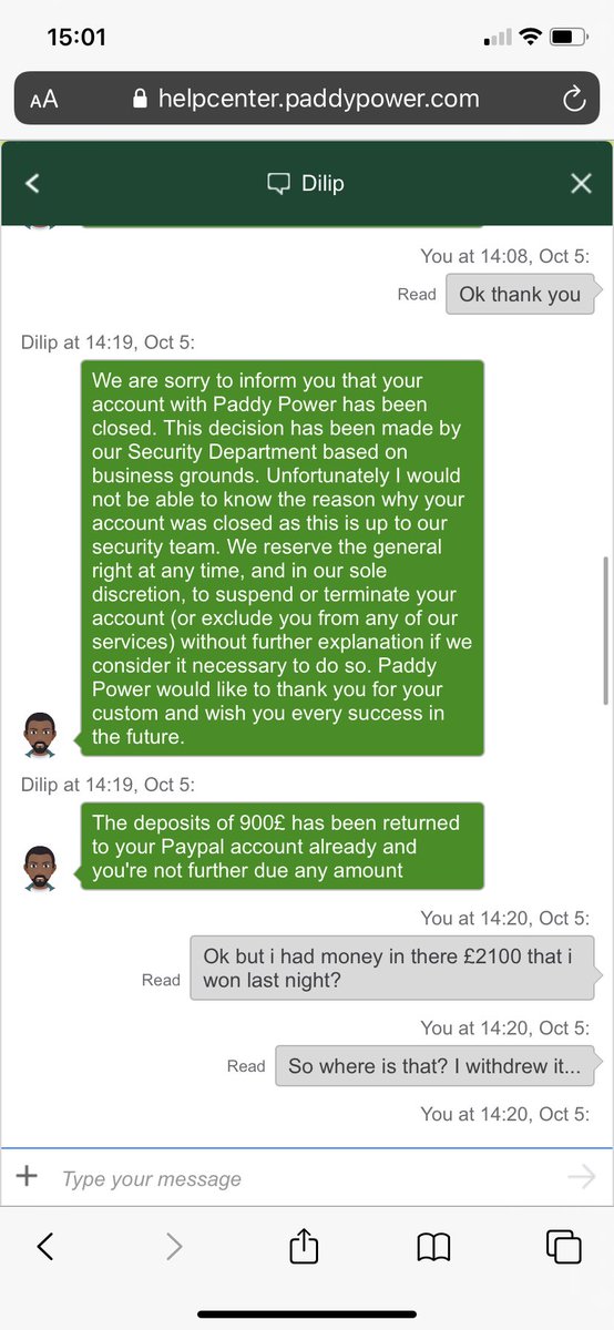 ejj020399's tweet photo. @paddypower Won 2 bets equating to the amount of £2,100 and have been refused payout from these conmen, account was fully verified and they closed the account, refunded me my stakes put into the account and STOLE MY MONEY!!!! https://t.co/Vy49UvD3yY