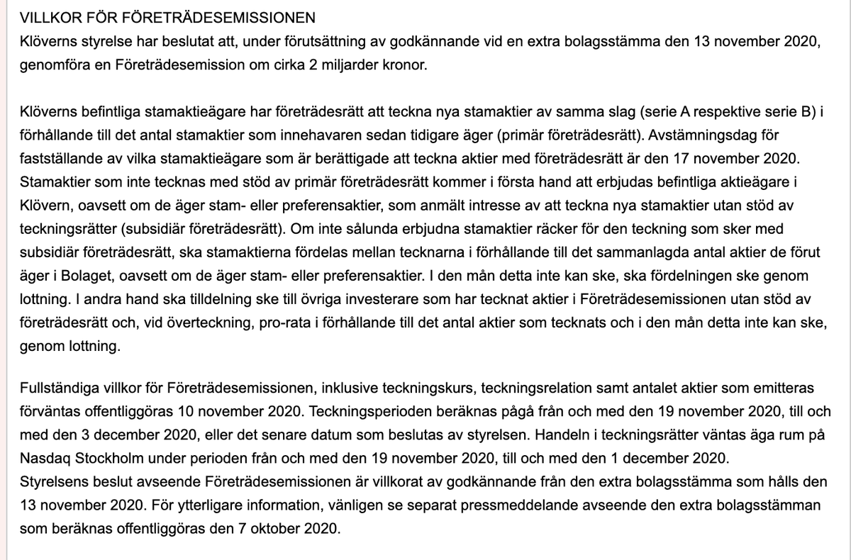 Investormannen's tweet photo. Klövern gör en nyemission av stamaktier på ca 2 mdr. Vill stärka soliditeten och möjligheten att fortsätta växa. Ska jämföras med nuvarande stamkapital på drygt 14 mdr och en fastighetsportfölj på ca 56 mdr. https://t.co/txVcki6yHD
