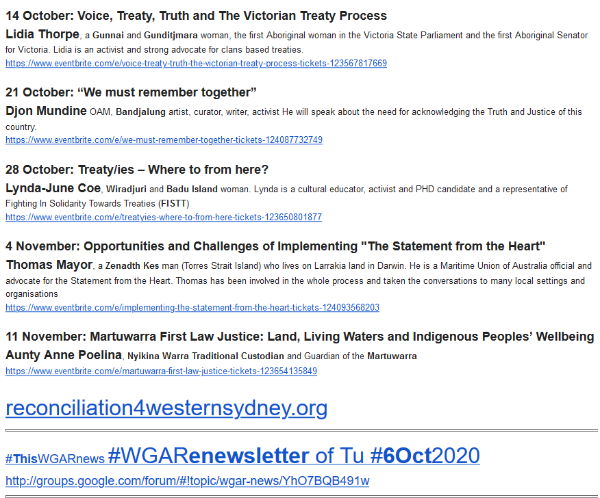 WgarNews's tweet photo. Wed #7Oct2020 #FreeOnlineEvent: #FirstNationsWomenAndDiscriminationInTheJusticeSystem ft #TabithaLean #GunditjmaraWoman #FreelanceWriter | #DebKilroy #SistersInside | #VirtualBuildingBridges2020 via #STICS: https://t.co/4gW28bYyld #ThisWGARnews #6Oct2020: https://t.co/NHoNqV2srk https://t.co/jCKDz4Bq5K