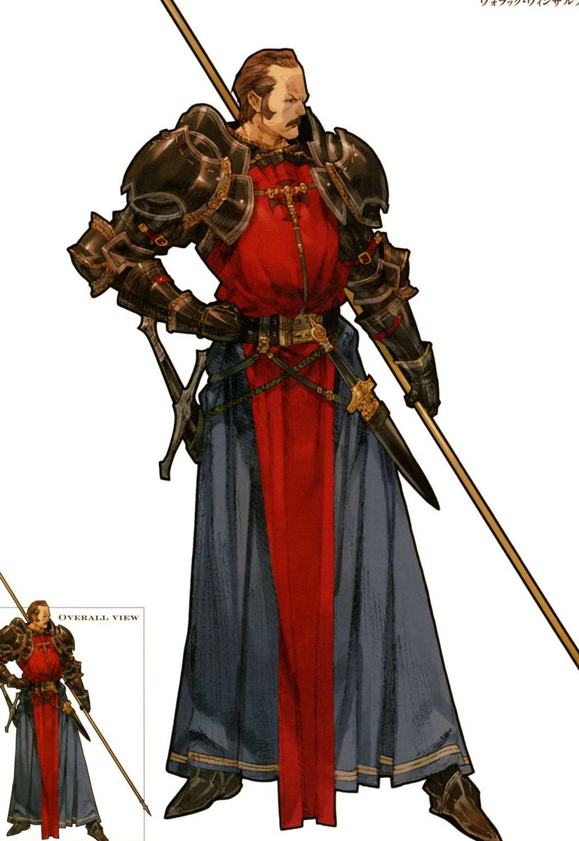 He was helped by Tsubasa Masao for the PSP remake, who redesigned every character and job classes by keeping the spirit intact while still making everyone distinct and colorful. To note, his armor design is especially incredible. Ornate armors with large shoulder pads!