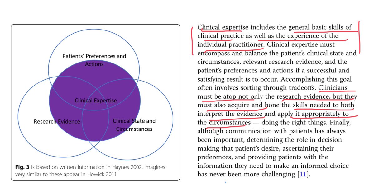 This interesting paper addresses and discusses the application of experience, expertise and the current best evidence.They suggest two types of expertise contributory and interactional. Read text for clarification  https://link.springer.com/content/pdf/10.1186/s13010-018-0055-2.pdf