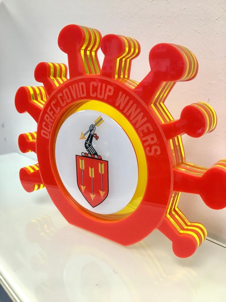 Trophyme_uk's tweet photo. *BRAND NEW* #COVID cup #trophy @OldCoventsRFC received their new bespoke personalised trophy last week. Great idea guys! #football #RugbyChampionship #teamsports #manofthematch #girlofthegame #Coventry Order yours today - why not be innovative &amp; creative with your designs. https://t.co/WBNF5V0pf8