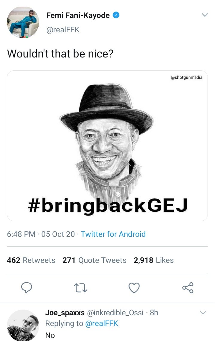 twitter.com/BruceEsther2/s…

Sowore said it, I thought they were too stupid to think of it....but obviously they are.
#wizkidayo
#TuesdayMotivation 
#EndSARSNotBanSARS 
#Nigeria60AndUseless 
#Nigeria