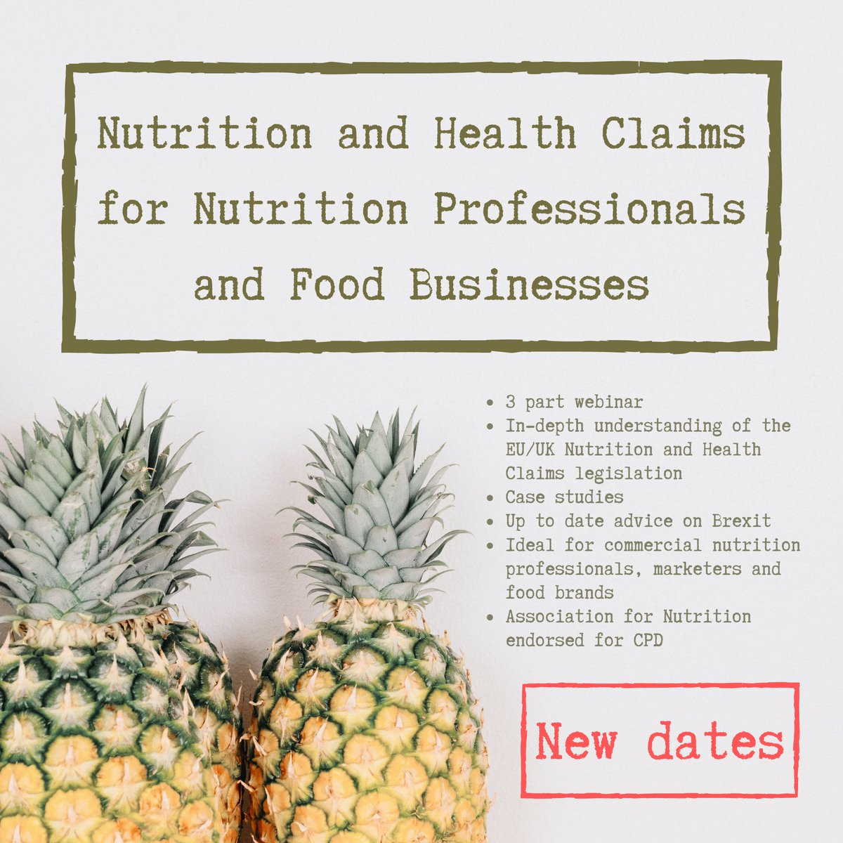 ClaireBaseley's tweet image. HCPs! Do you work with food brands that make health claims? Do you understand the rules on HCP promotions in the Nutrition and Health Claims legislation? Learn about what you can and can't say and lots more in my @AfN_UK_ endorsed webinar clairebaseley.co.uk/webinars/