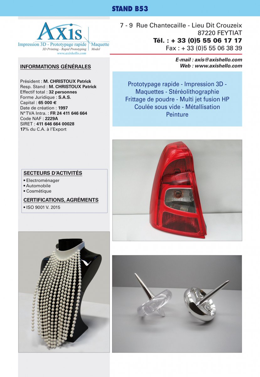 axis_prototypes's tweet photo. Axis sera présente au salon SIANE 2020 du 20 au 22 octobre au MEETT à Toulouse au Stand B53.
Nous avons hâte de vous rencontrer dans le respect des gestes barrières afin de vous présenter notre savoir-faire en matière d'impression 3D.
#impression3D #prototypagerapide https://t.co/jSB5hJF0Ct