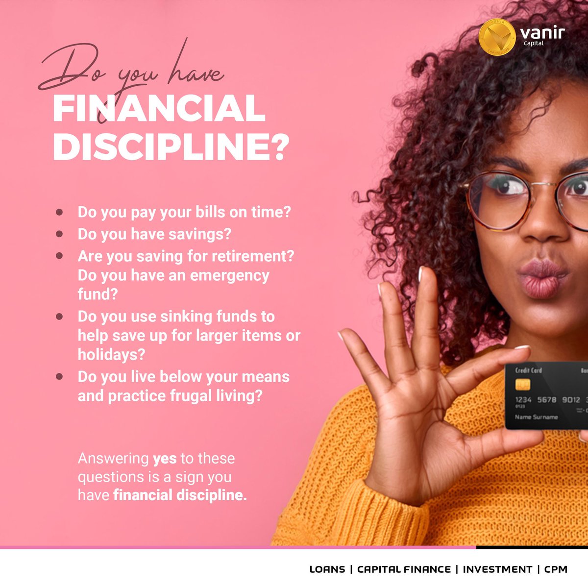 VanirCapital's tweet photo. Do you have financial discipline?
.
.
#VanirCapital #Vanirloans #loans #Investments #PersonalFinance #Diversify #WealthManagement #Finance #GetFintelligent #ThinkPink #BreastCancerAwarenessMonth #October https://t.co/iZ4F6X1VXW
