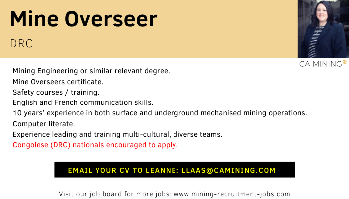 CAGlobal_Jobs's tweet photo. #DRC: Our client is in need of an experienced Mine Overseer from an underground mechanized mining background to join their team in the DRC.
Click here to apply: https://t.co/9prqRj5chU
#CAGlobalJobs #MechanizedMining #UndergroundMining https://t.co/4nRYFaL8o2