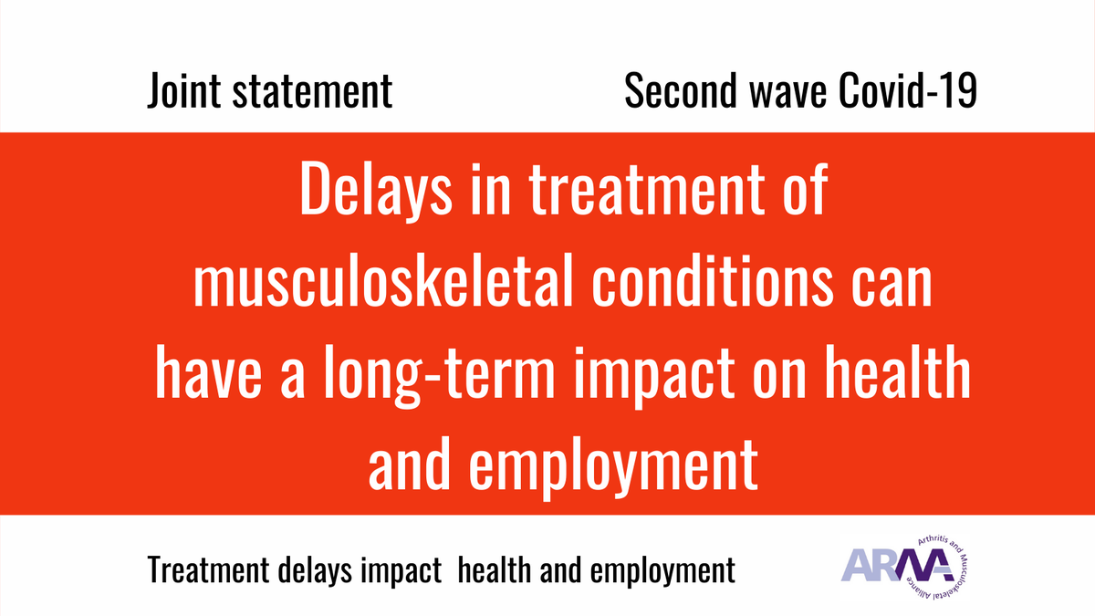 WeAreARMA's tweet photo. 📢Joint statement from professionals and patients on #MSK services in the event of a second wave of Covid-19. 

Delays in treatments lead to poorer outcomes and long-term impacts on health and employment. 

Read it at ➡️https://t.co/Wg0O9vBDCa https://t.co/BwaItoR7M6
