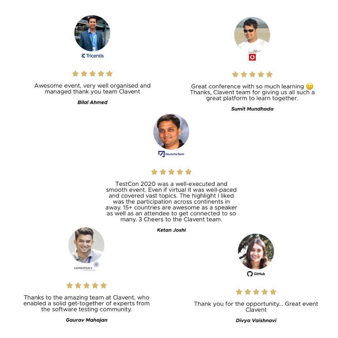 ClaventEvents's tweet photo. #Testcon2020 Virtual #Feedbacks
Thanks to all the speakers & audience for helping in making this event a hit & sharing your experience with us. We're taking every feedback, appreciation & suggestion optimistically.
It’s worth the efforts… #happyspeakers #happyaudience #happywe https://t.co/iDyGQBV1jT