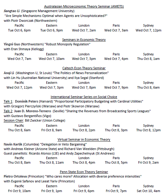Market Design Community This Week We Have Jiangtao Li In Amets Marketdesign Talk Guoyingni In Set Anqi Li In Caltecheconthry Dominikpeters And Juan Moreno Ternero In Social Choice Navin Kartik In