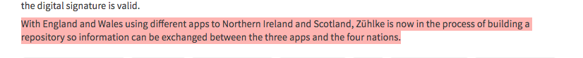 Zühlke (company that made T&amp;T app) stated last week they're 'in the process of building a repository so information can be exchanged between the three apps and the four nations'. Presumably this will be done using post-its and a whiteboard #excelgate