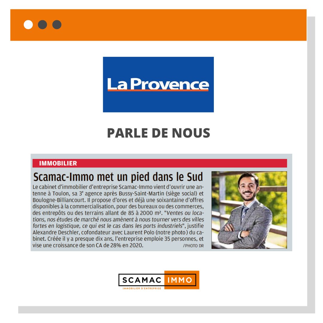 Retour sur l'article de <a href="/laprovence/">La Provence</a> sur l'ouverture de nos 𝙣𝙤𝙪𝙫𝙚𝙖𝙪𝙭 𝙗𝙪𝙧𝙚𝙖𝙪𝙭 𝙙𝙚 𝙏𝙤𝙪𝙡𝙤𝙣 ! 

L'aventure ne fait que commencer 😉

Vous avez un projet ?
Parlons-en ➡️contact@scamac-immo.com

#nouveauté #nouvelle #var #toulon #vente #location #immobilier