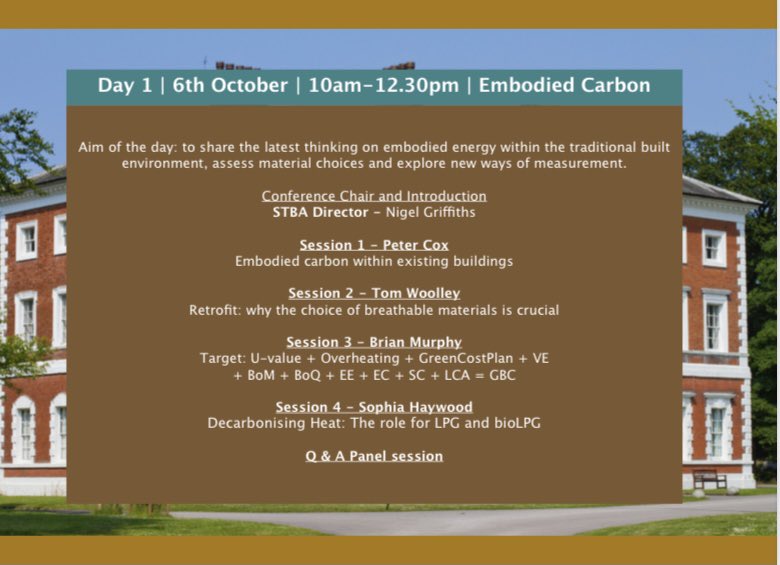STBA_UK's tweet photo. We are about to begin... 

Day 1 - Embodied Carbon @STBA_UK @SPAB1877 Annual Conference 2020:
‘Sustainability of Traditional Buildings’

If you missed out then sign up for Day 2 https://t.co/EtqNO0ycnw

or Day 3 https://t.co/4HMzd9KOqA

#stbaspab2020 #embodiedcarbon https://t.co/5CIpNS9Me3