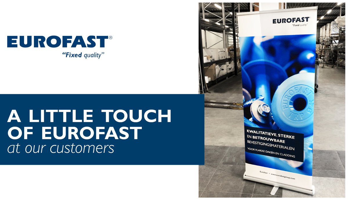 Eurofast_'s tweet photo. Past weeks our Sales Representatives in the Netherlands gave some of our customer's showrooms and warehouses a touch of @Eurofast_ -blue with our new banners.

BLUEtiful, don't you think?

#Eurofast #FixedQuality #fasteners #flatroof #cladding #buildingenvelope #promotion https://t.co/JBEMSgg4rs