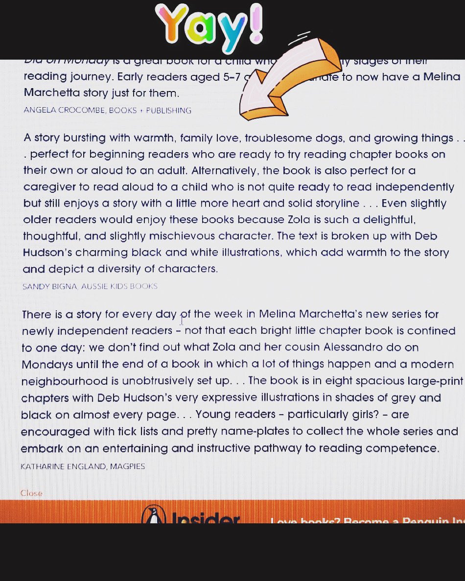 A bit chuffed that my #BookReview for Melina Marchetta’s ‘What Zola did on Monday’ was published on Penguin Book’s website 😁 
#kbr #kidlit #ozkidlit #loveozkidlit #childrensbook #BookBoost #BookTwitter #bookworm #kidsbooks #ChildrensLiterature