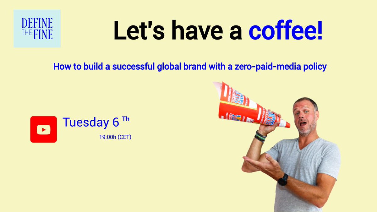 It is possible to build a successful global brand with a zero-paid-media policy! 💪

Today at 19.00 (CEST) we have a date with <a href="/Gemurris/">Gemma Rubio</a> founder at <a href="/DefineTheFine/">Define The Fine</a> and <a href="/Ynzo/">Ynzo van Zanten</a> Chief Evangelist at <a href="/TonyChocolonely/">tonyschocolonely</a> 

Join them this afternoon to know more! 

youtube.com/channel/UCoZ2D…