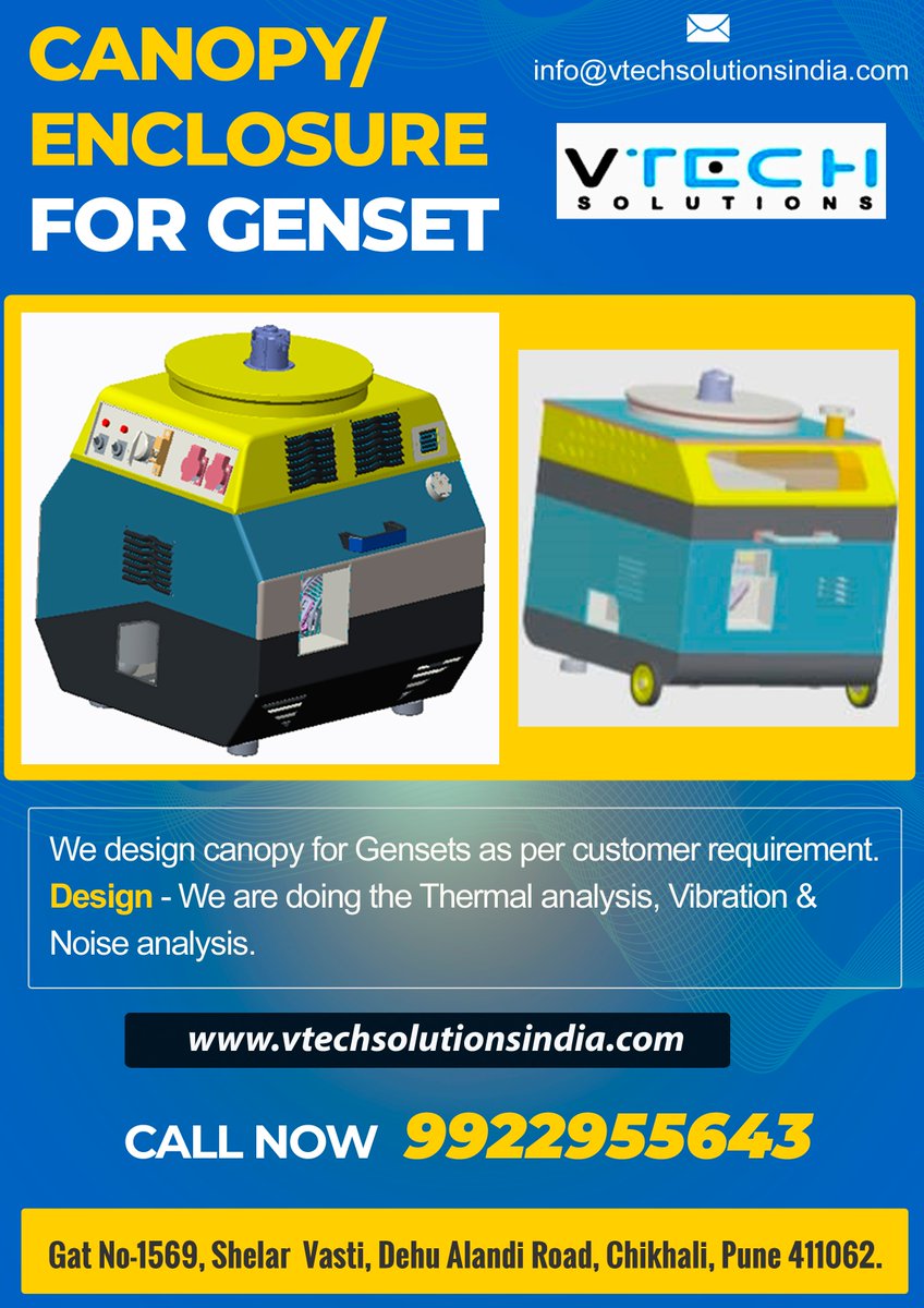 SolutionsVtech's tweet image. We design canopy for Gensets as per customer requirement.
For free Enquiry Call Us on 9922955643
info@vtechsolutionsindia.com
vtechsolutionsindia.com
Address:- Gat No-1569, Shelar Vasti, Dehu Alandi Road, Chikhali, Pune 411062.
#VtechSolutions #Pune