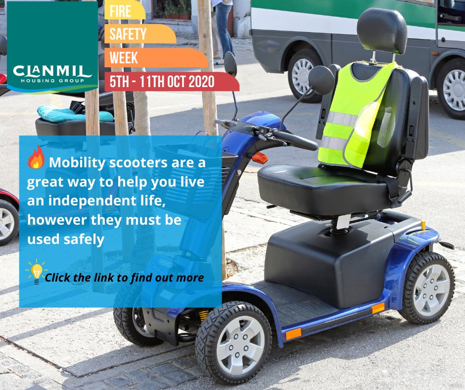 ClanmilHousing's tweet photo. Mobility scooters pose a serious fire risk if incorrectly stored, or not charged in compliance with fire safety guidelines. Here's our tips on how maintain your mobility scooter: https://t.co/w71YjGDFu5 🛵

#FSW2020 #FireSafetyWeek https://t.co/3vklFeGgMu