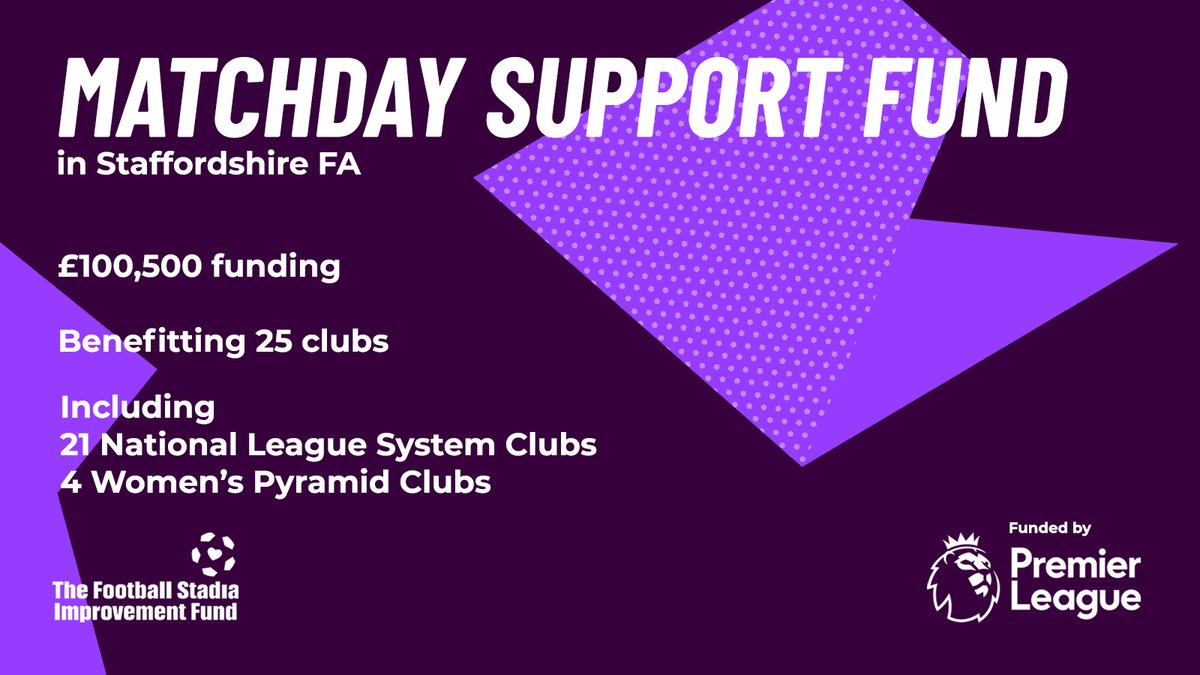StaffordshireFA's tweet photo. 2️⃣5️⃣ clubs in Staffordshire FA have been awarded grants from the @premierleague and @FootballFoundtn’s Matchday Support Fund to prepare for the safe return of match action! 📣
#MatchdaySupport #Staffordshire https://t.co/9lMSboV3VC