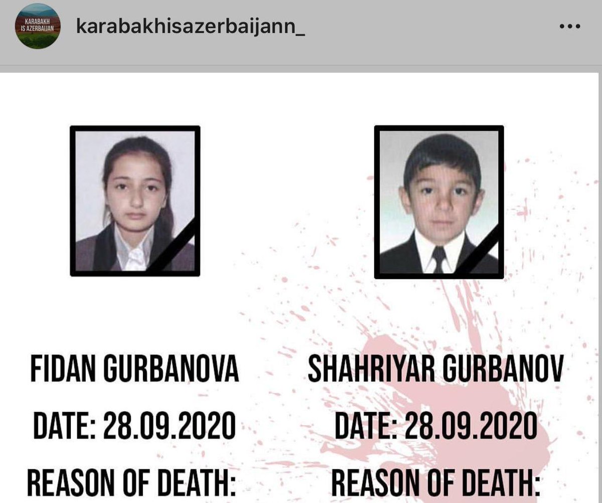 Nryye1's tweet photo. 2 schoolchildren,as  members of one destroyed family,were killed  by Armenian forces' attack to our shell village of Naphtalan district.They were innocent, Armenia killed two "angel" without any sin.@UNHumanRights We demand Children Rights
#ArmenianAggression
#DontBeleiveArmenia https://t.co/iuGVBrt0Qu