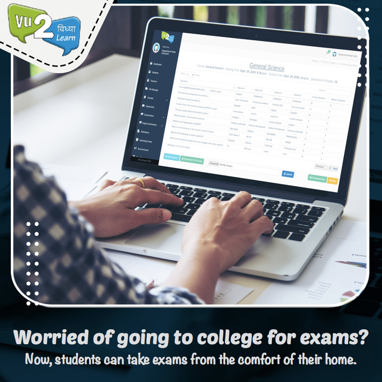 Vu2Learn's tweet photo. Now students can give exams safely. Vu2learn's online exam module enables students to take exams from the comfort of their home or anywhere they want.
Know more: https://t.co/zSz0IvrRhm
#OnlineEducation #LearningManagementSystem #Exams #ExamsAnywhere #OnlineClasses #LMS #EdTech https://t.co/0i5XAXEuc0