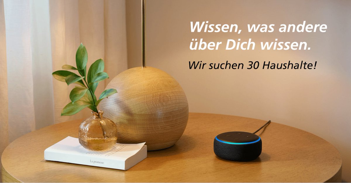 Fragt ihr euch auch, was #Sprachassistenten wie #Alexa oder #Siri wirklich über uns wissen?

Nehmt an der Studie unseres Projekts #CheckMyVA teil und entwickelt gemeinsam mit uns Lösungen, um eure Daten besser zu verstehen.

Zur Studie &amp; weiteren Infos: bit.ly/329bf0j