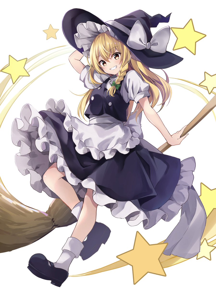 kirisame marisa 1girl solo blonde hair hat witch hat broom bow  illustration images
