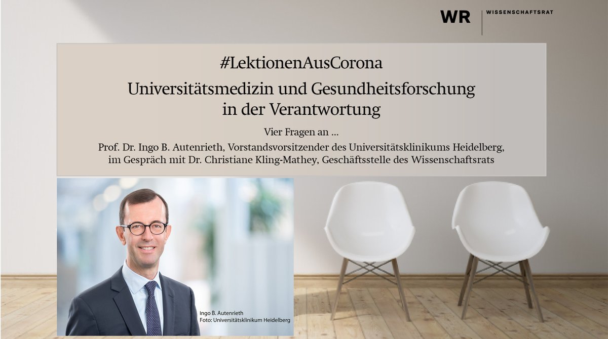 Die #Uniklinika waren auf solch eine Pandemie sehr gut vorbereitet. Bzgl. Digitalisierung müssen wir aber noch besser werden.“ Ingo Autenrieth, <a href="/uniklinik_hd/">Universitätsklinikum Heidelberg</a>, in <a href="/WissRat/">Wissenschaftsrat</a>-🎬-Reihe #LektionenAusCorona #Universitätsmedizin #Gesundheitsforschung ➡️ youtu.be/TwZ5DGQTRS4 #COVID19