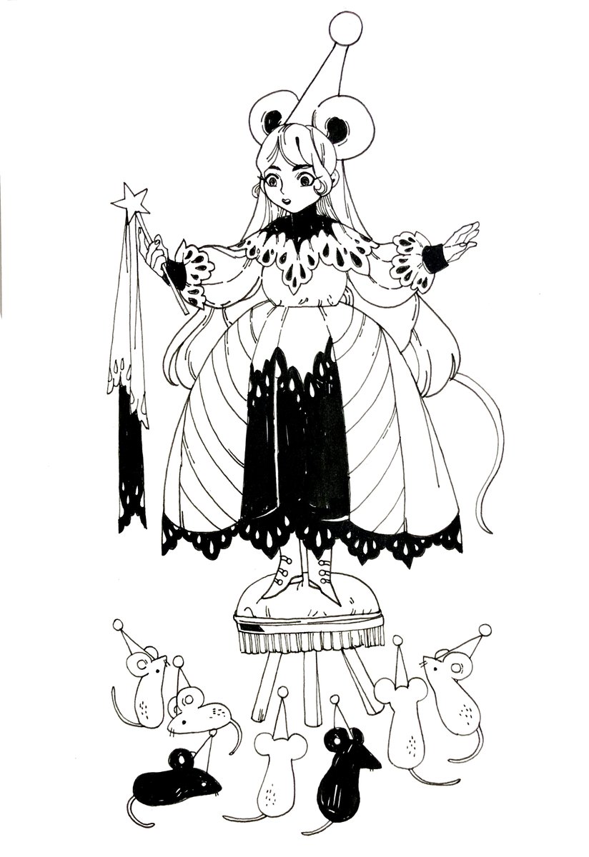 INKTOBER DAY 6. RODENT - Little girl conducting a little rat and mice band🐭. Inked with Copic multiliner and brush, coloured digitally  #inktober2020 #ArtistOnTwitter #inktober2020day6